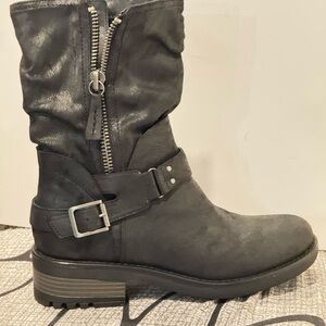 Fergie Black Moto Boots with Buckle Detail